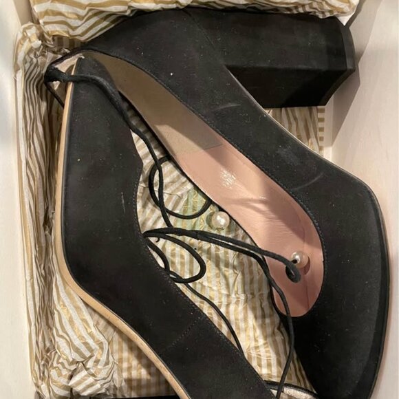 Kate Spade Gena Suede Ankle Tie Block Heel Pump - Picture 1 of 3